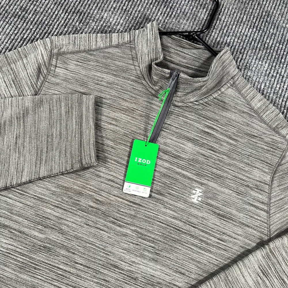 IZOD Golf Pullover Shirt Mens XL Extra Large Gray Long Sleeve 1/4 Zip Mock New